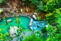 Waterfall in tropical green tree forest. Waterfall is flowing in jungle Royalty Free Stock Photo