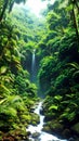 Waterfall in the tropical rainforest illustration ai generated