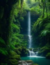 Waterfall tucked away within the dense foliage of the Amazon, emphasizing the hidden gems of this remarkable ecosystem. Generative Royalty Free Stock Photo