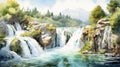 Waterfall Of Turkey: Stunning Watercolor Illustration In 8k Resolution