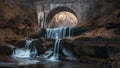 Waterfall under stone bridge in Rhodope mountain near Sitovo village, Bulgaria, Europe, winter photography with ice Royalty Free Stock Photo