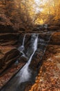 Waterfall under stone bridge in Rhodope mountain near Sitovo village, Plovdiv region, Bulgaria, Euro Royalty Free Stock Photo