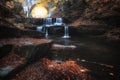 Waterfall under stone bridge in Rhodope mountain near Sitovo village, Plovdiv region, Bulgaria, Euro Royalty Free Stock Photo