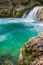 Waterfall in Urederra natural park, Navarre, Spain. Royalty Free Stock Photo