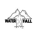 waterfall view logo design between two mountains
