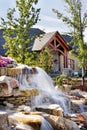 An exterior water feature at a custom built luxury home