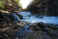 Waterfall at Willow River State Park in Hudson Wisconsin in fall.  Daytime long exposure Royalty Free Stock Photo