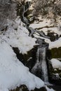 waterfall in winter alps, december, snow , cold Royalty Free Stock Photo