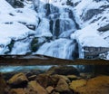 Waterfall in the winter in the Carpathian mountains