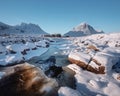 Waterfall in winter on the River Coe in Glencoe in the Scottish Highlands Royalty Free Stock Photo