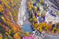 Waterfall Yaremche autumn drone Royalty Free Stock Photo