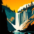 Waterfall in Yellowstone National Park, Wyoming, USA. Vector illustration. generative AI Royalty Free Stock Photo