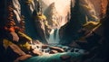 Waterfall in Yosemite National Park, California, United States. Digital painting