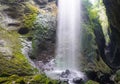 Waterfalls in the canyon fall from the sky. Like a silver-white chain.