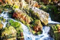 Waterfalls cascaded down through rocks