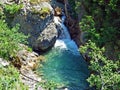 Waterfalls and cascades on Malunbach stream along the regional road between the alpine villages of Steg and Malbun - Steg Royalty Free Stock Photo