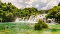 Waterfalls of Croatia.Tourists swimming near waterfalls in crystal clear water. Tourist spot in Dalmatia Krka National Park, place