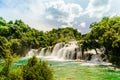 Waterfalls of Croatia.Tourists swimming near waterfalls in crystal clear water. Tourist spot in Dalmatia Krka National Park, place