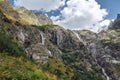 Small mountain waterfalls Georgia Svaneti and Ushba summit Royalty Free Stock Photo