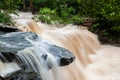 Waterfalls of mountain stream, smooth water over waterfalls Royalty Free Stock Photo