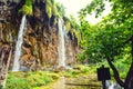 Waterfalls in national park, Plitvice lakes. Tropical waterfall, breathtaking landscape Royalty Free Stock Photo