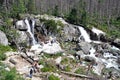 Waterfalls and people, mountains High Tatras, Slovakia, Europe