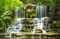 The Waterfalls In The Prehistoric Park At Zilker Botanical Garden In Austin Texas