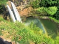 Waterfalls with rainbow at Wailua Falls on Kauai Hawaii Royalty Free Stock Photo
