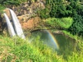 Waterfalls with rainbow at Wailua Falls on Kauai Hawaii Royalty Free Stock Photo