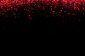 Waterfalls of red glitter sparkle bubbles particles stars on black background, valentine day love relationship holiday event