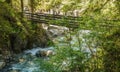 Waterfalls Stanghe Gilfenklamm localed near Racines, Bolzano in South Tyrol, Italy. Wooden bridges and runways lead through the Royalty Free Stock Photo