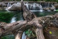 Waterfalls with a timber like a bridge, Erawan waterfall, Kanchanaburi,Thailand Royalty Free Stock Photo