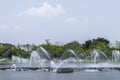 Waterfountain in pond in garden, bangkok, thailand