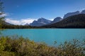 Looking South at Waterfowl Lake, glacier fed lake in the Canadian Rockies - off the Icefield Parkway, Canada Royalty Free Stock Photo