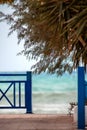 Waterfront alley with blue railings