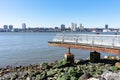 Waterfront along the Hudson River in Lincoln Square of New York City with a Clear Blue Sky Royalty Free Stock Photo