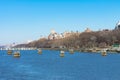 Waterfront of Lincoln Square and the Upper West Side of New York City along the Hudson River with a Clear Blue Sky Royalty Free Stock Photo