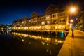 Waterfront apartment building at night, in Canton, Baltimore, Ma Royalty Free Stock Photo