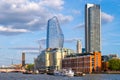 Waterfront apartment buildings and a view of the river Thames in London Royalty Free Stock Photo