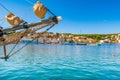 Old ships in the harbor in town of Mali Losinj on the island of Losinj, Adriatic coast, Croatia Royalty Free Stock Photo