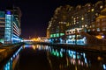 Waterfront buildings at night in the Inner Harbor, Baltimore, Ma Royalty Free Stock Photo