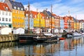 Waterfront buildings and ships along Nyhavn canal, Copenhagen, Denmark Royalty Free Stock Photo