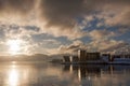 Waterfront buildings at sunset at Tromso Norway Royalty Free Stock Photo