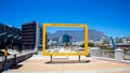 Large yellow Table Mountain frame standing in the Silo District in Cape Town.