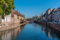 Waterfront of a channel passing through the old town of Strasbourg, France