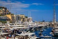 Waterfront cityscape, luxury buildings and yachts in Monte Carlo marina, Monaco