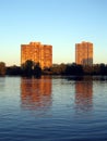 Waterfront condos at sunset