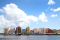 Waterfront of the Dutch Antilles town of Willemstad, with beautiful colourful buildings lining the waters edge, Curacao, Caribbean