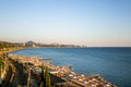 Beside the waterfront is the highway and railway station, the Gulf is curved, with mountains and islands extending into the sea. L Royalty Free Stock Photo