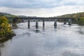 Waterfront of historic Downtown along the Kennebec River, Augusta, Maine Royalty Free Stock Photo